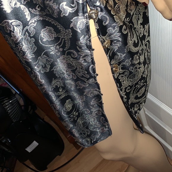 Vintage metallic gold lame’ foil on black slinky tunic night shirt L - Picture 8 of 15